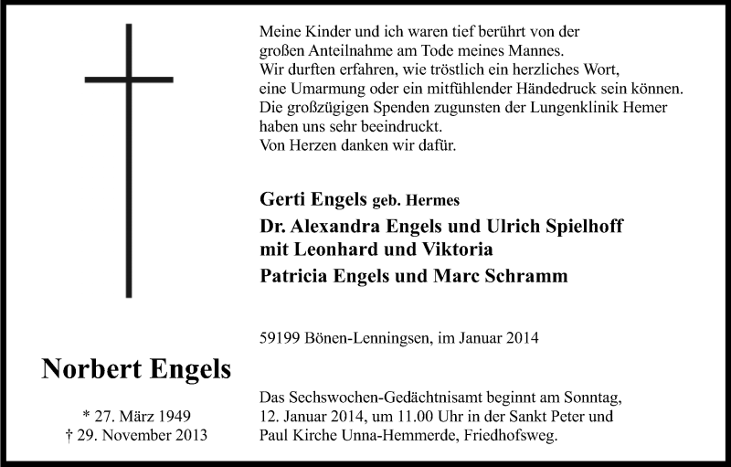  Traueranzeige für Norbert Engels vom 03.01.2014 aus Kölner Stadt-Anzeiger / Kölnische Rundschau / Express