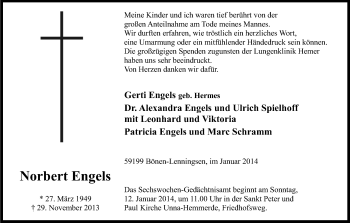 Anzeige von Norbert Engels von Kölner Stadt-Anzeiger / Kölnische Rundschau / Express
