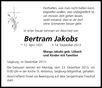 Anzeige von Bertram Jakobs von Kölner Stadt-Anzeiger / Kölnische Rundschau / Express