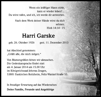 Anzeige von Harri Garske von Kölner Stadt-Anzeiger / Kölnische Rundschau / Express