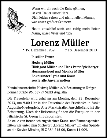 Anzeige von Lorenz Müller von Kölner Stadt-Anzeiger / Kölnische Rundschau / Express