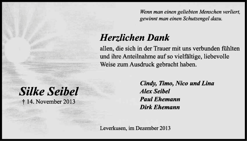  Traueranzeige für Silke Seibel vom 21.12.2013 aus Kölner Stadt-Anzeiger / Kölnische Rundschau / Express