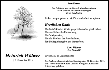 Anzeige von Heinrich Wölwer von Kölner Stadt-Anzeiger / Kölnische Rundschau / Express