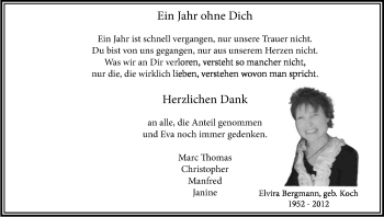 Anzeige von Elvira Bergmann von Kölner Stadt-Anzeiger / Kölnische Rundschau / Express