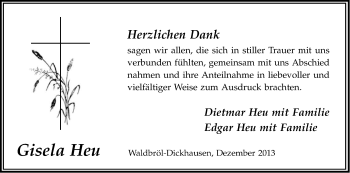 Anzeige von Gisela Heu von Kölner Stadt-Anzeiger / Kölnische Rundschau / Express