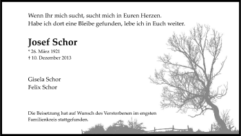 Anzeige von Josef Schor von Kölner Stadt-Anzeiger / Kölnische Rundschau / Express