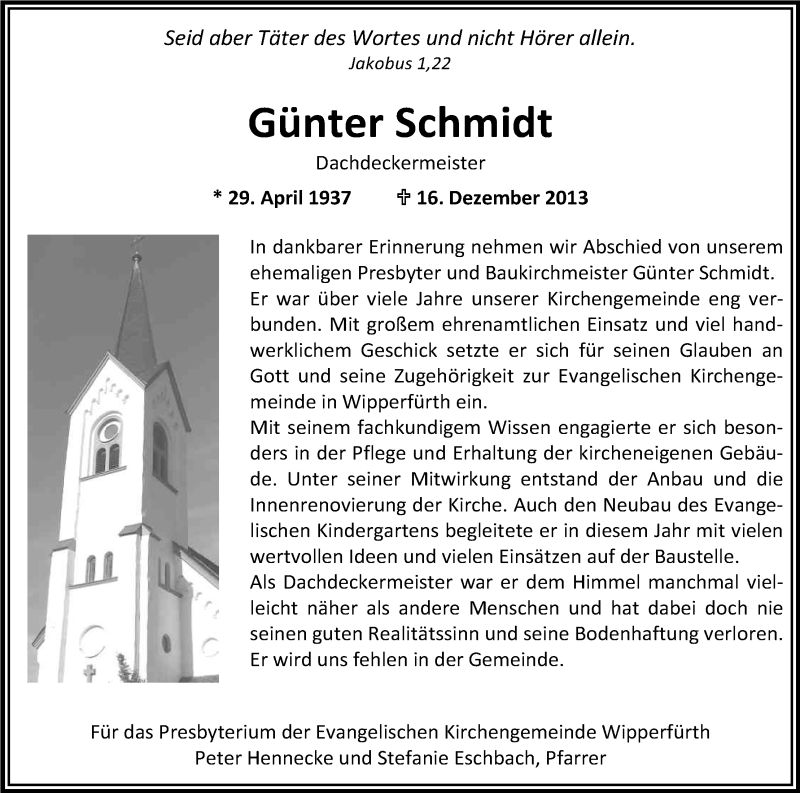  Traueranzeige für Günter Schmidt vom 21.12.2013 aus Kölner Stadt-Anzeiger / Kölnische Rundschau / Express