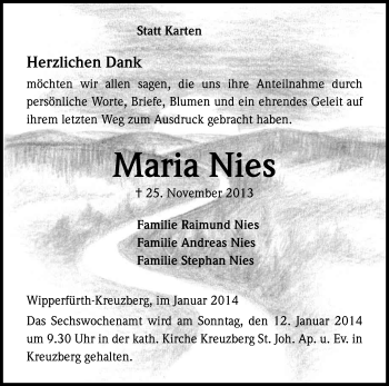Anzeige von Maria Nies von Kölner Stadt-Anzeiger / Kölnische Rundschau / Express