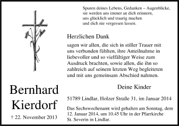 Anzeige von Bernhard Kierdorf von Kölner Stadt-Anzeiger / Kölnische Rundschau / Express