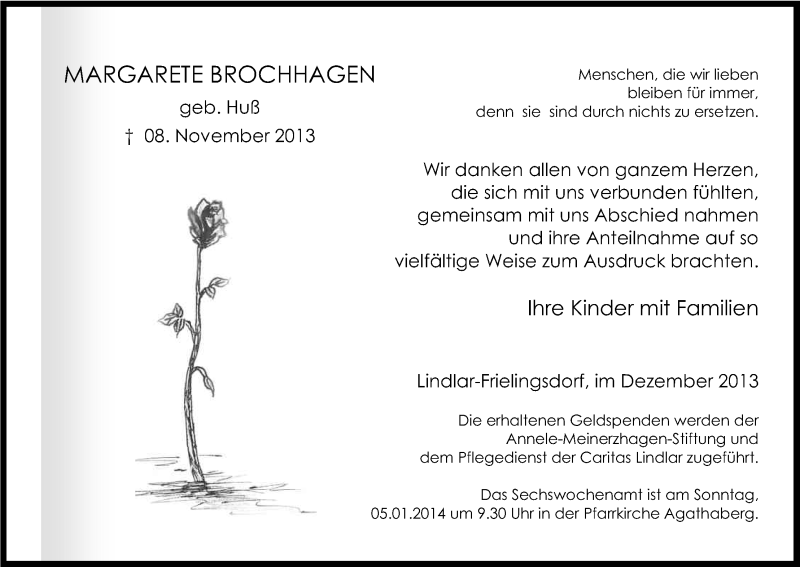  Traueranzeige für Margarete Brochhagen vom 28.12.2013 aus Kölner Stadt-Anzeiger / Kölnische Rundschau / Express