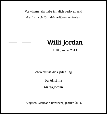 Anzeige von Willi Jordan von Kölner Stadt-Anzeiger / Kölnische Rundschau / Express