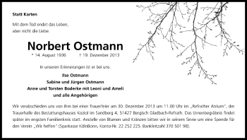 Anzeige von Norbert Ostmann von Kölner Stadt-Anzeiger / Kölnische Rundschau / Express