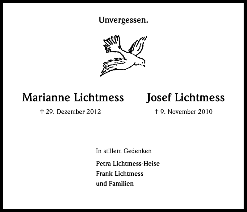  Traueranzeige für Marianne Lichtmess vom 28.12.2013 aus Kölner Stadt-Anzeiger / Kölnische Rundschau / Express
