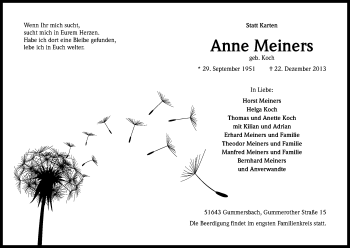 Anzeige von Anne Meiners von Kölner Stadt-Anzeiger / Kölnische Rundschau / Express