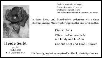 Anzeige von Heide Seibt von Kölner Stadt-Anzeiger / Kölnische Rundschau / Express