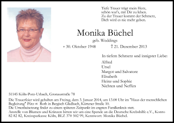 Anzeige von Monika Büchel von Kölner Stadt-Anzeiger / Kölnische Rundschau / Express