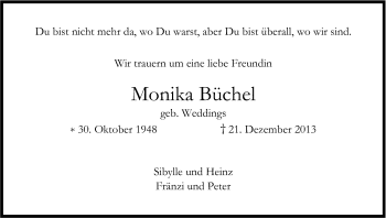 Anzeige von Monika Büchel von Kölner Stadt-Anzeiger / Kölnische Rundschau / Express