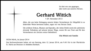 Anzeige von Gerhard Wittich von Kölner Stadt-Anzeiger / Kölnische Rundschau / Express