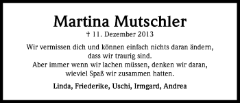 Anzeige von Martina Mutschler von Kölner Stadt-Anzeiger / Kölnische Rundschau / Express