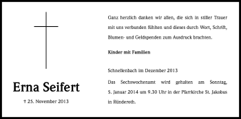 Anzeige von Erna Seifert von Kölner Stadt-Anzeiger / Kölnische Rundschau / Express