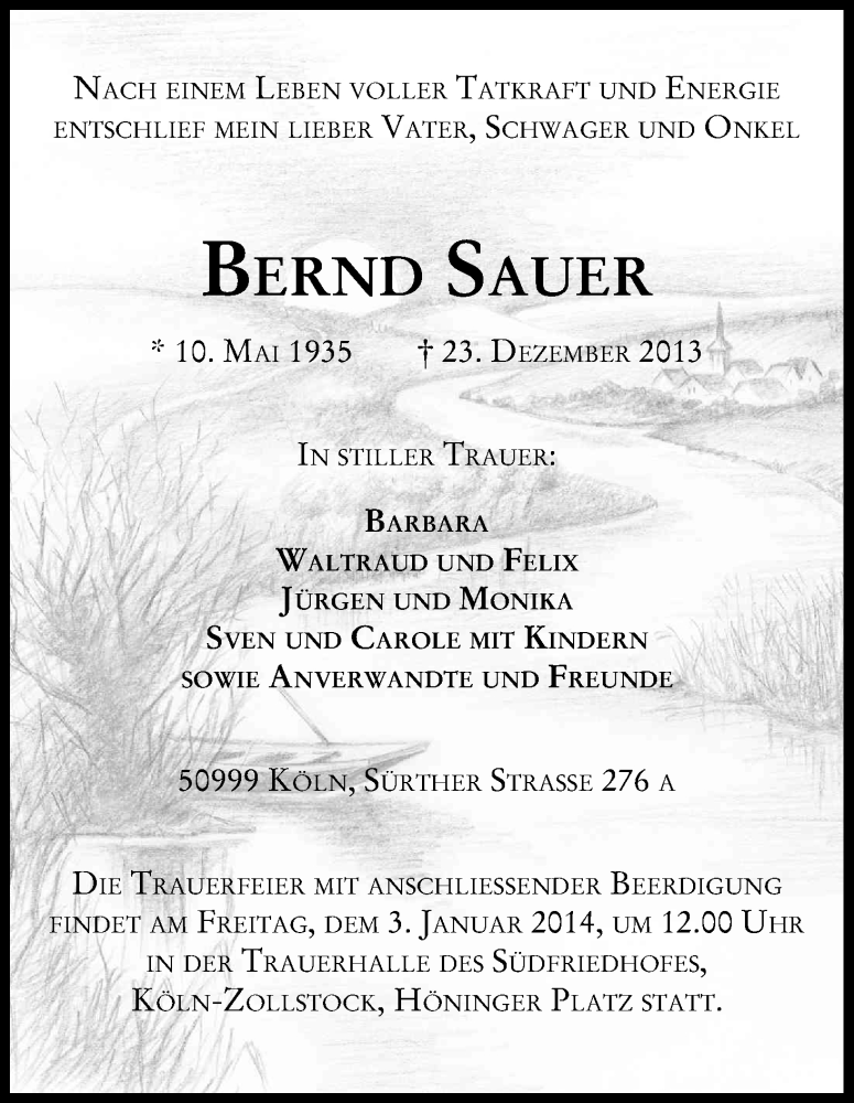  Traueranzeige für Bernd Sauer vom 28.12.2013 aus Kölner Stadt-Anzeiger / Kölnische Rundschau / Express