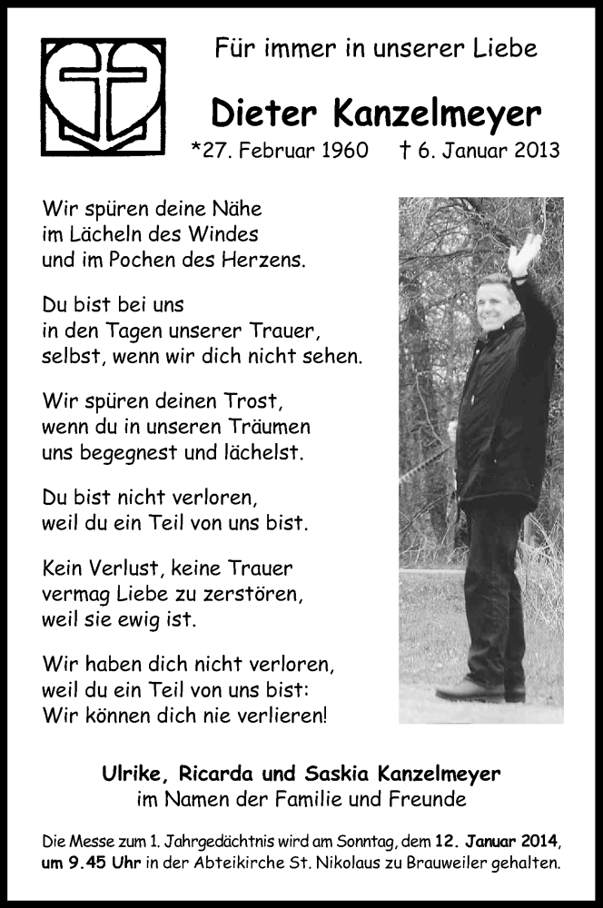  Traueranzeige für Dieter Kanzelmeyer vom 06.01.2014 aus Kölner Stadt-Anzeiger / Kölnische Rundschau / Express