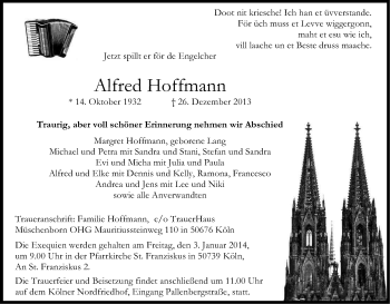 Anzeige von Alfred Hoffmann von Kölner Stadt-Anzeiger / Kölnische Rundschau / Express