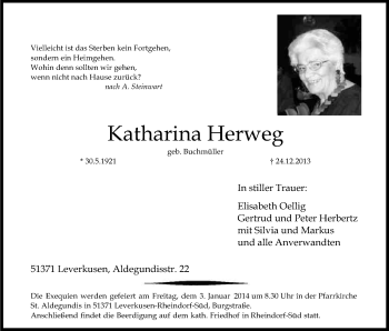 Anzeige von Katharina Herweg von Kölner Stadt-Anzeiger / Kölnische Rundschau / Express