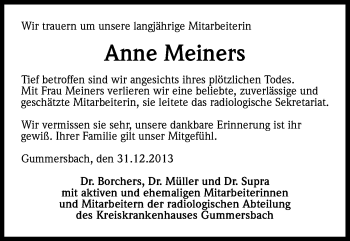 Anzeige von Anne Meiners von Kölner Stadt-Anzeiger / Kölnische Rundschau / Express