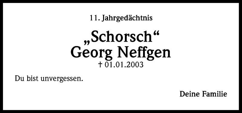  Traueranzeige für Georg Neffgen vom 31.12.2013 aus Kölner Stadt-Anzeiger / Kölnische Rundschau / Express