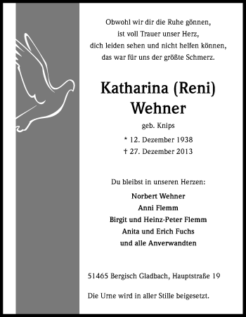 Anzeige von Katharina Wehner von Kölner Stadt-Anzeiger / Kölnische Rundschau / Express