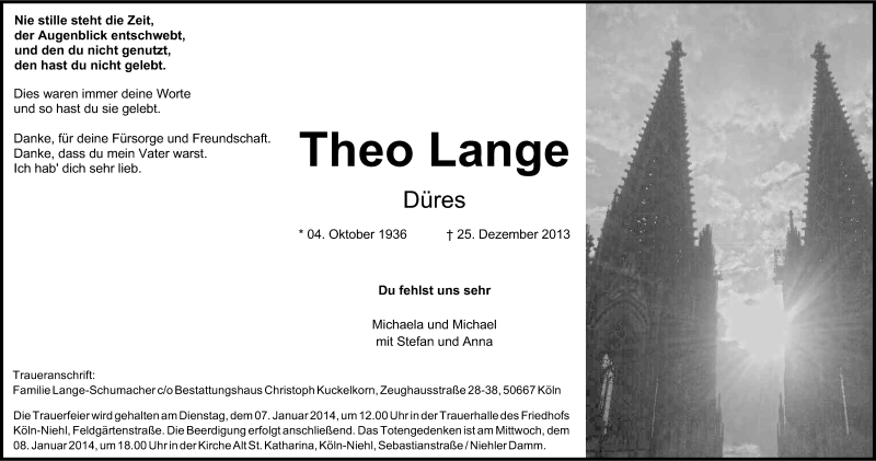  Traueranzeige für Theo Lange vom 04.01.2014 aus Kölner Stadt-Anzeiger / Kölnische Rundschau / Express