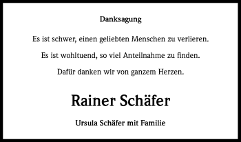 Anzeige von Rainer Schäfer von Kölner Stadt-Anzeiger / Kölnische Rundschau / Express