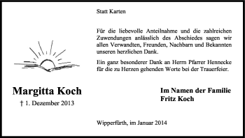 Anzeige von Margitta Koch von Kölner Stadt-Anzeiger / Kölnische Rundschau / Express