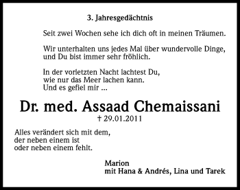 Anzeige von med. Assaad Chemaissani von Kölner Stadt-Anzeiger / Kölnische Rundschau / Express