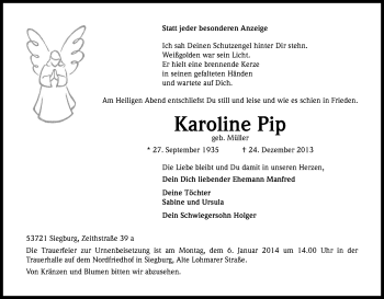 Anzeige von Karoline Pip von Kölner Stadt-Anzeiger / Kölnische Rundschau / Express