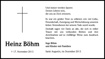 Anzeige von Heinz Böhm von Kölner Stadt-Anzeiger / Kölnische Rundschau / Express