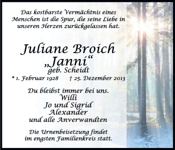 Anzeige von Juliane Broich von Kölner Stadt-Anzeiger / Kölnische Rundschau / Express