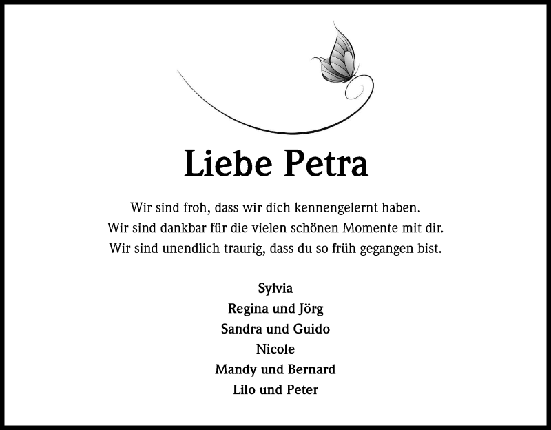  Traueranzeige für Petra  vom 04.01.2014 aus Kölner Stadt-Anzeiger / Kölnische Rundschau / Express