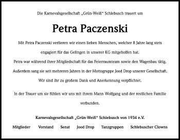 Anzeige von Petra Paczenski von Kölner Stadt-Anzeiger / Kölnische Rundschau / Express