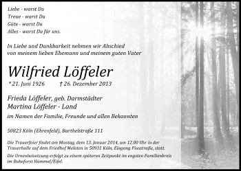 Anzeige von Wilfried Löffeler von Kölner Stadt-Anzeiger / Kölnische Rundschau / Express