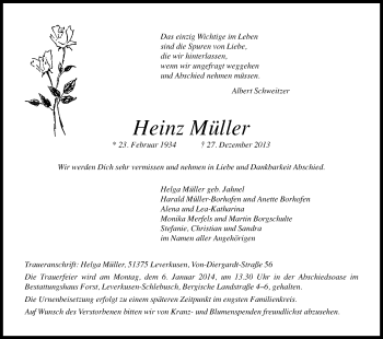 Anzeige von Heinz Müller von Kölner Stadt-Anzeiger / Kölnische Rundschau / Express