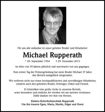 Anzeige von Michael Rupperath von Kölner Stadt-Anzeiger / Kölnische Rundschau / Express