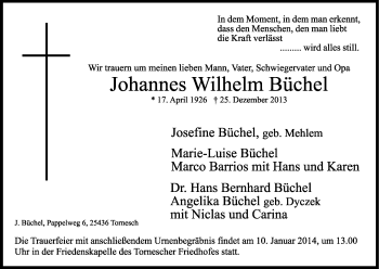 Anzeige von Johannes Wilhelm Büchel von Kölner Stadt-Anzeiger / Kölnische Rundschau / Express