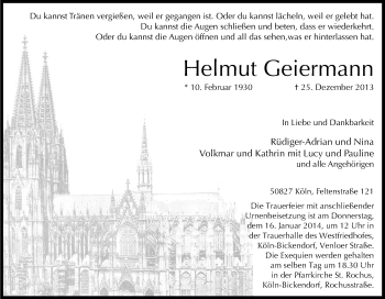 Anzeige von Helmut Geiermann von Kölner Stadt-Anzeiger / Kölnische Rundschau / Express