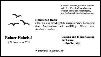 Anzeige von Rainer Hoheisel von Kölner Stadt-Anzeiger / Kölnische Rundschau / Express