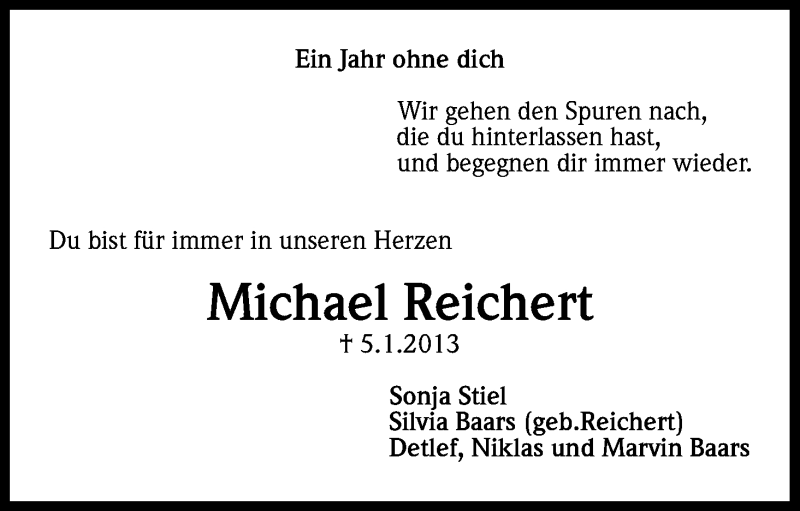  Traueranzeige für Michael Reichert vom 04.01.2014 aus Kölner Stadt-Anzeiger / Kölnische Rundschau / Express