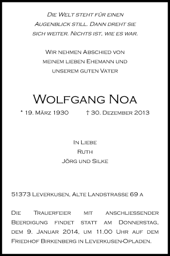 Anzeige von Wolfgang Noa von Kölner Stadt-Anzeiger / Kölnische Rundschau / Express