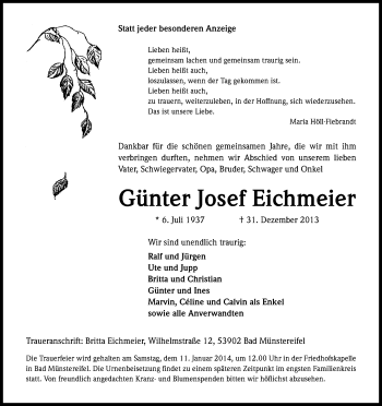 Anzeige von Günter Josef Eichmeier von Kölner Stadt-Anzeiger / Kölnische Rundschau / Express