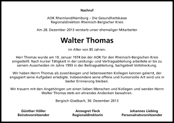 Anzeige von Walter Thomas von Kölner Stadt-Anzeiger / Kölnische Rundschau / Express